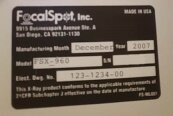 Photo Used FOCALSPOT Insight 90 / FSX-960 For Sale