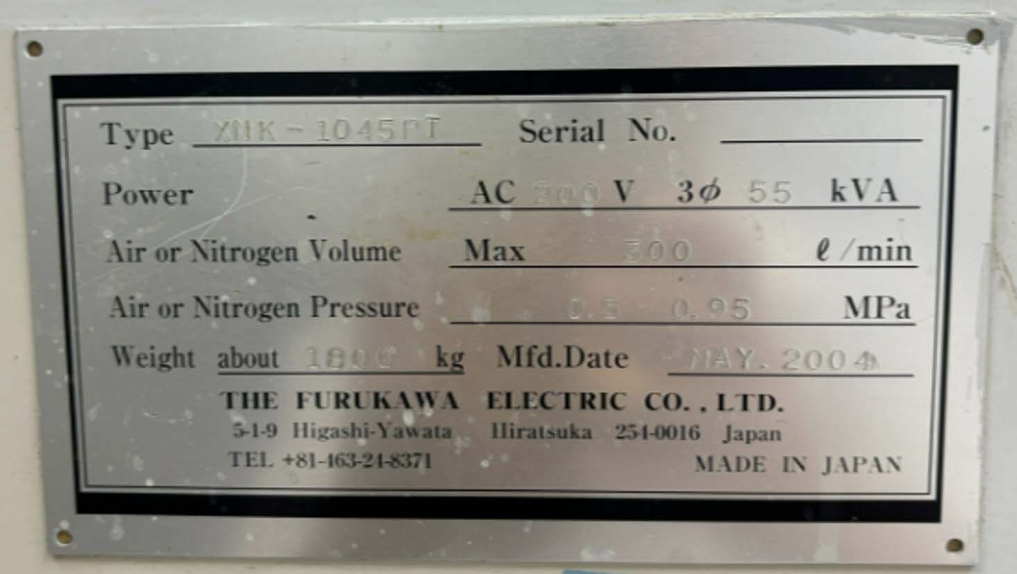 Photo Used FURUKAWA XNK-1045PT For Sale