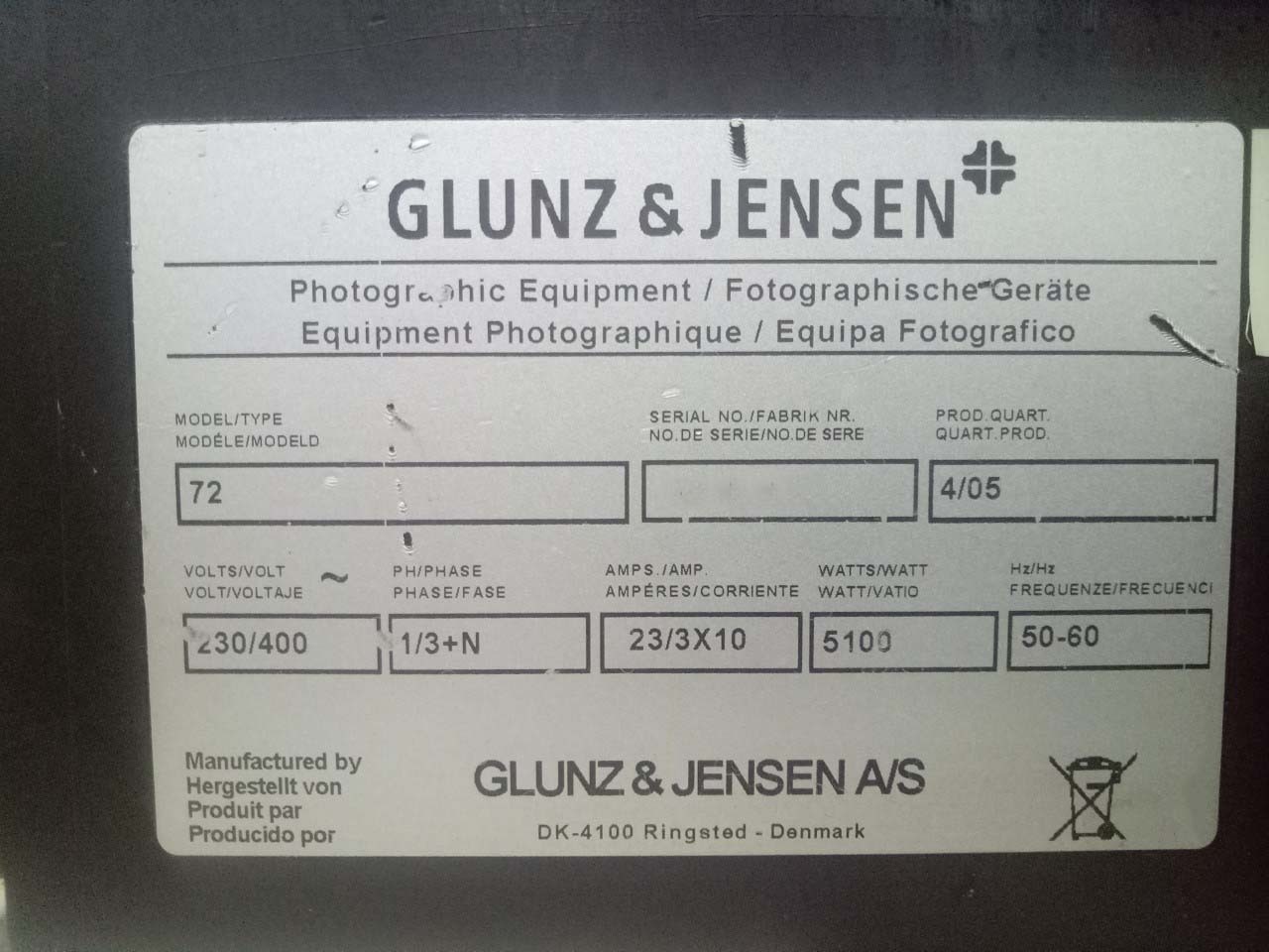 Photo Used GLUNZ & JENSEN 72 For Sale
