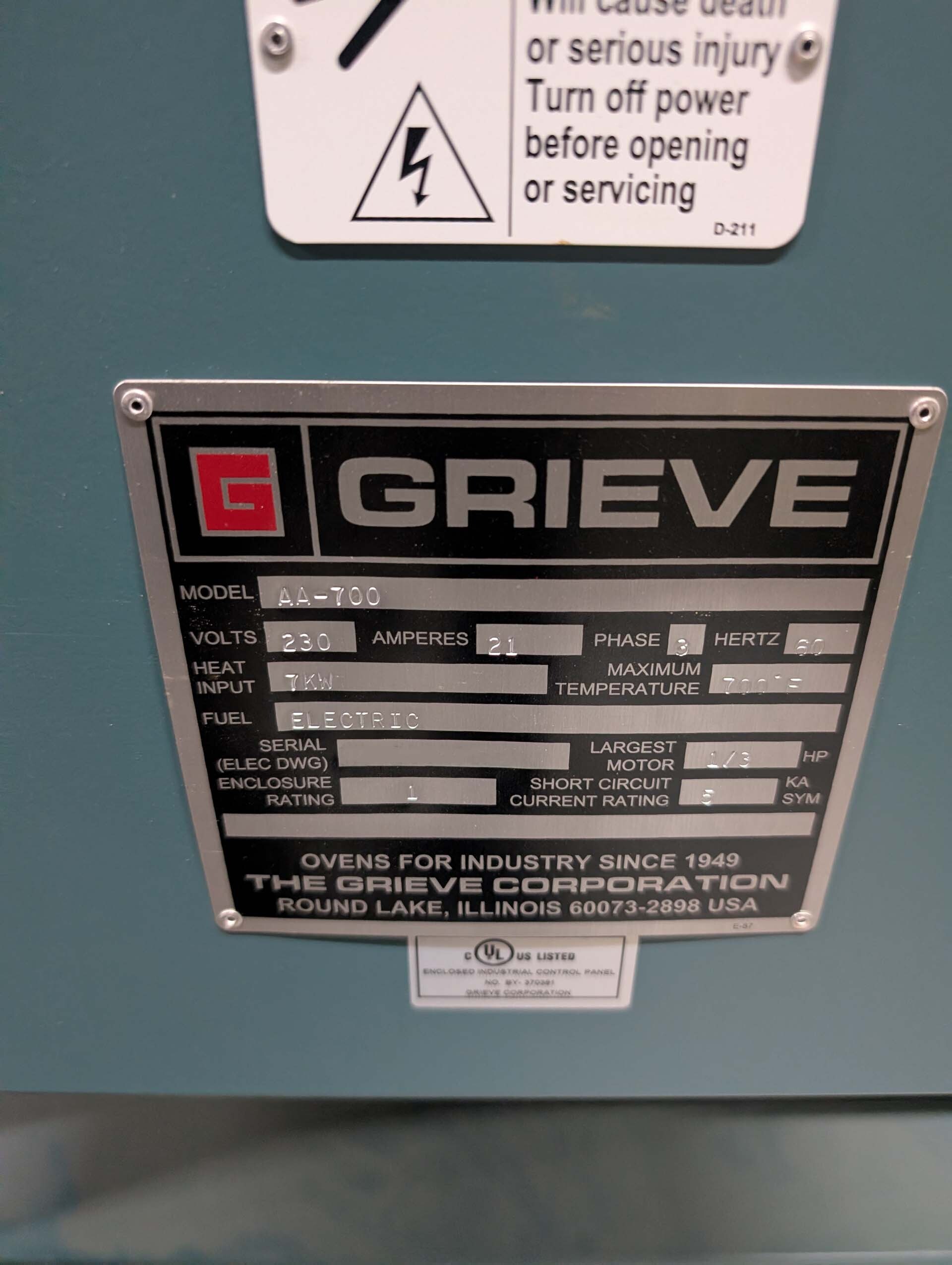 Photo Used GRIEVE AA-700 For Sale