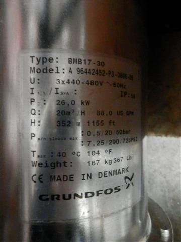 Photo Used GRUNDFOS A96442452-P3-0806-09 For Sale