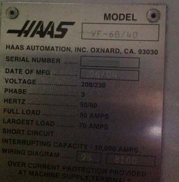 Photo Used HAAS VF-6 For Sale