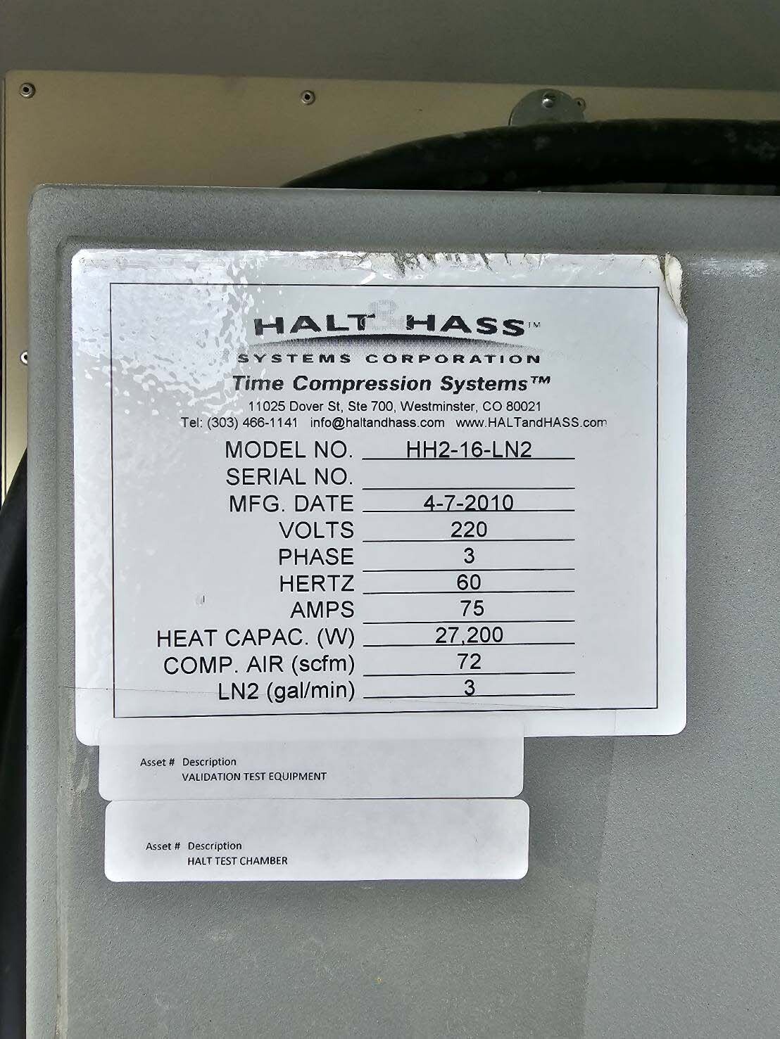 Photo Used HALT / HASS HH2-16-LN2 For Sale