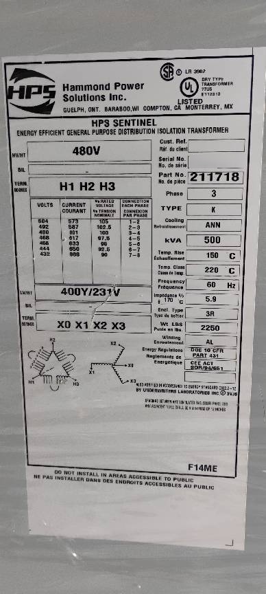 圖為 已使用的 HAMMOND Distribution isolation transformer 待售