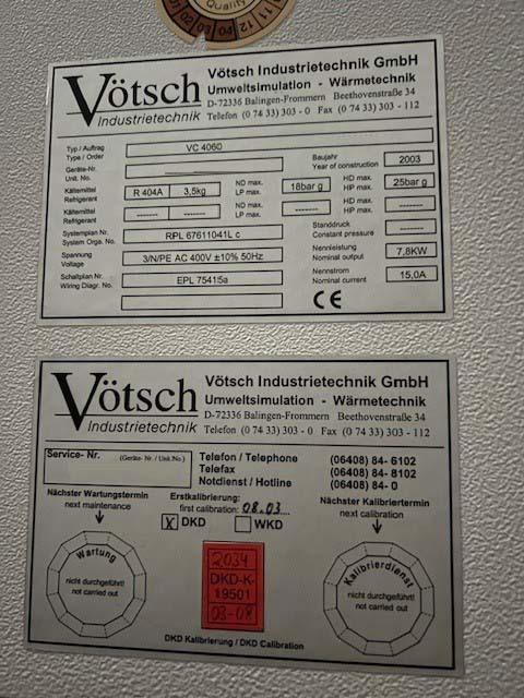圖為 已使用的 HERAEUS / VOTSCH VC 4060 待售