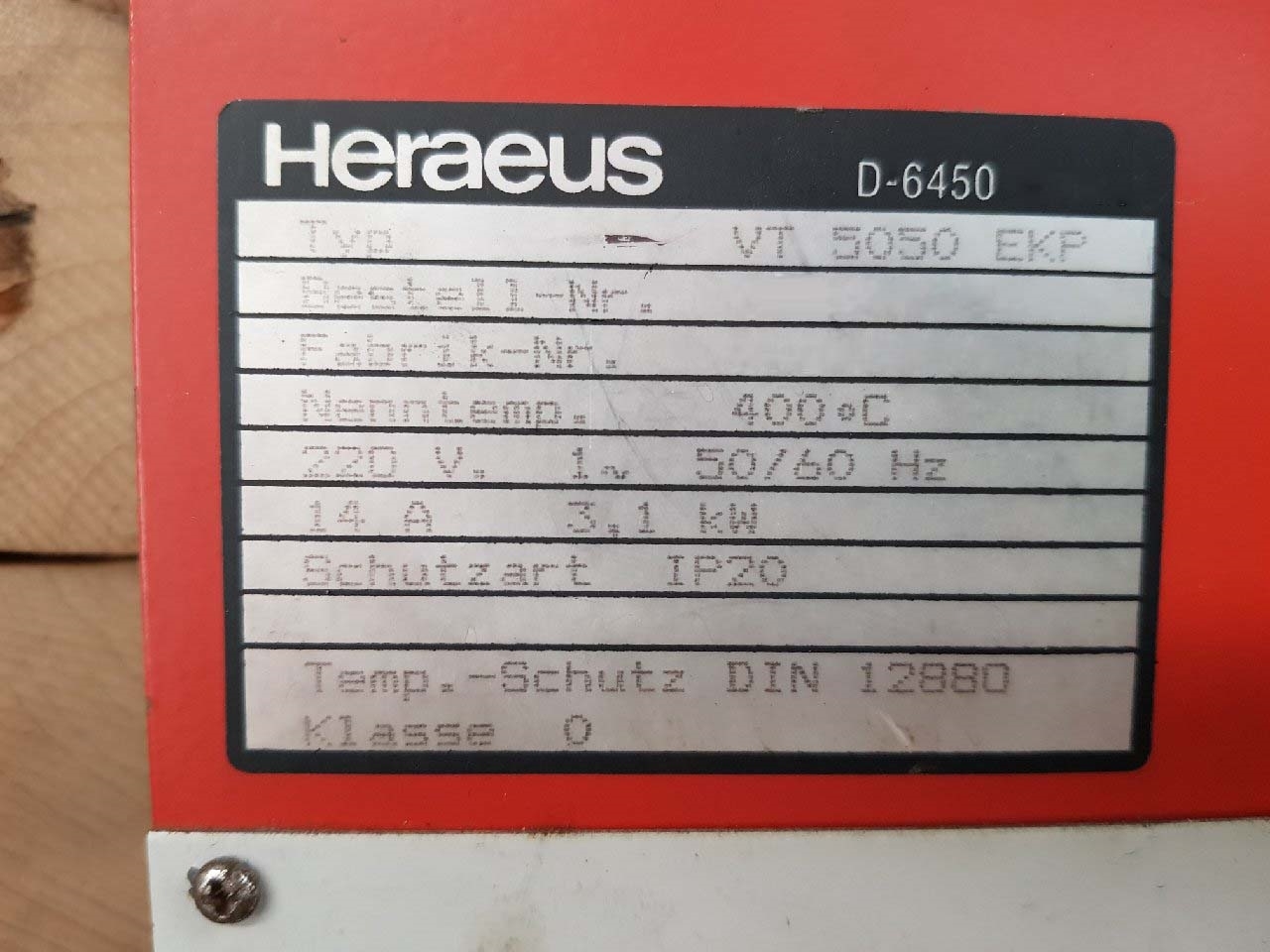 Photo Used HERAEUS VT 5050 EKP For Sale