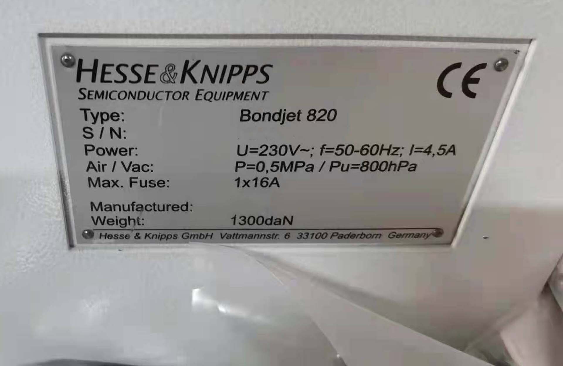 Photo Used HESSE & KNIPPS Bondjet 820 For Sale