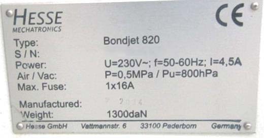 圖為 已使用的 HESSE & KNIPPS Bondjet 820 待售