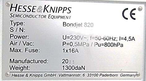 圖為 已使用的 HESSE & KNIPPS Bondjet 820 待售