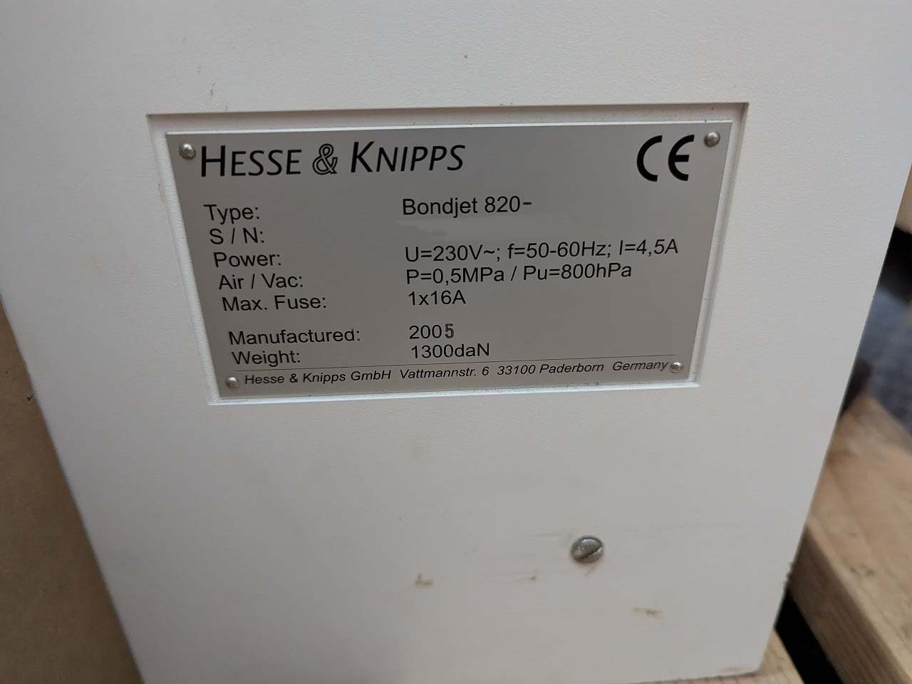 圖為 已使用的 HESSE & KNIPPS Bondjet 820 待售