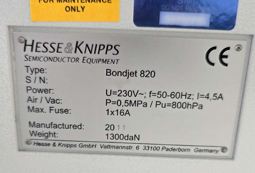 圖為 已使用的 HESSE & KNIPPS Bondjet 820 待售