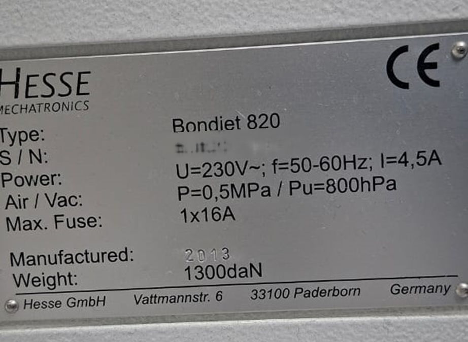 圖為 已使用的 HESSE & KNIPPS Bondjet 820 待售