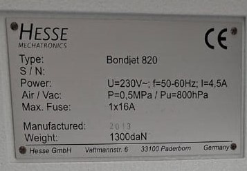 圖為 已使用的 HESSE & KNIPPS Bondjet 820 待售