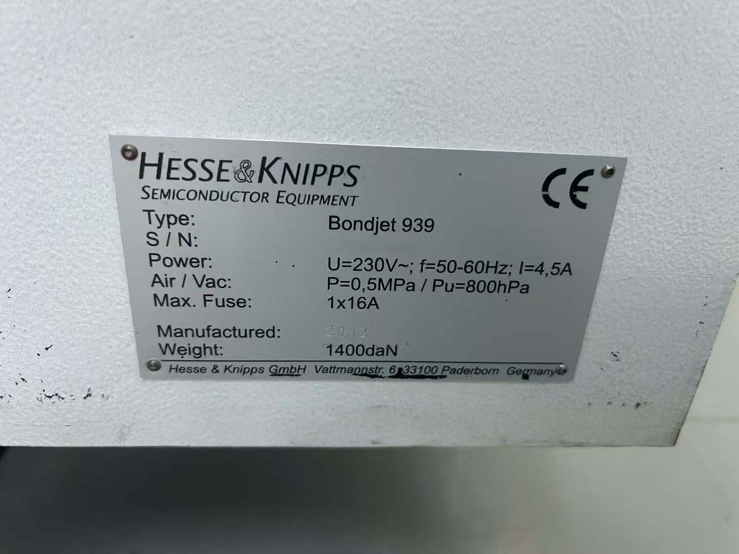 图为 已使用的 HESSE & KNIPPS Bondjet 939 待售