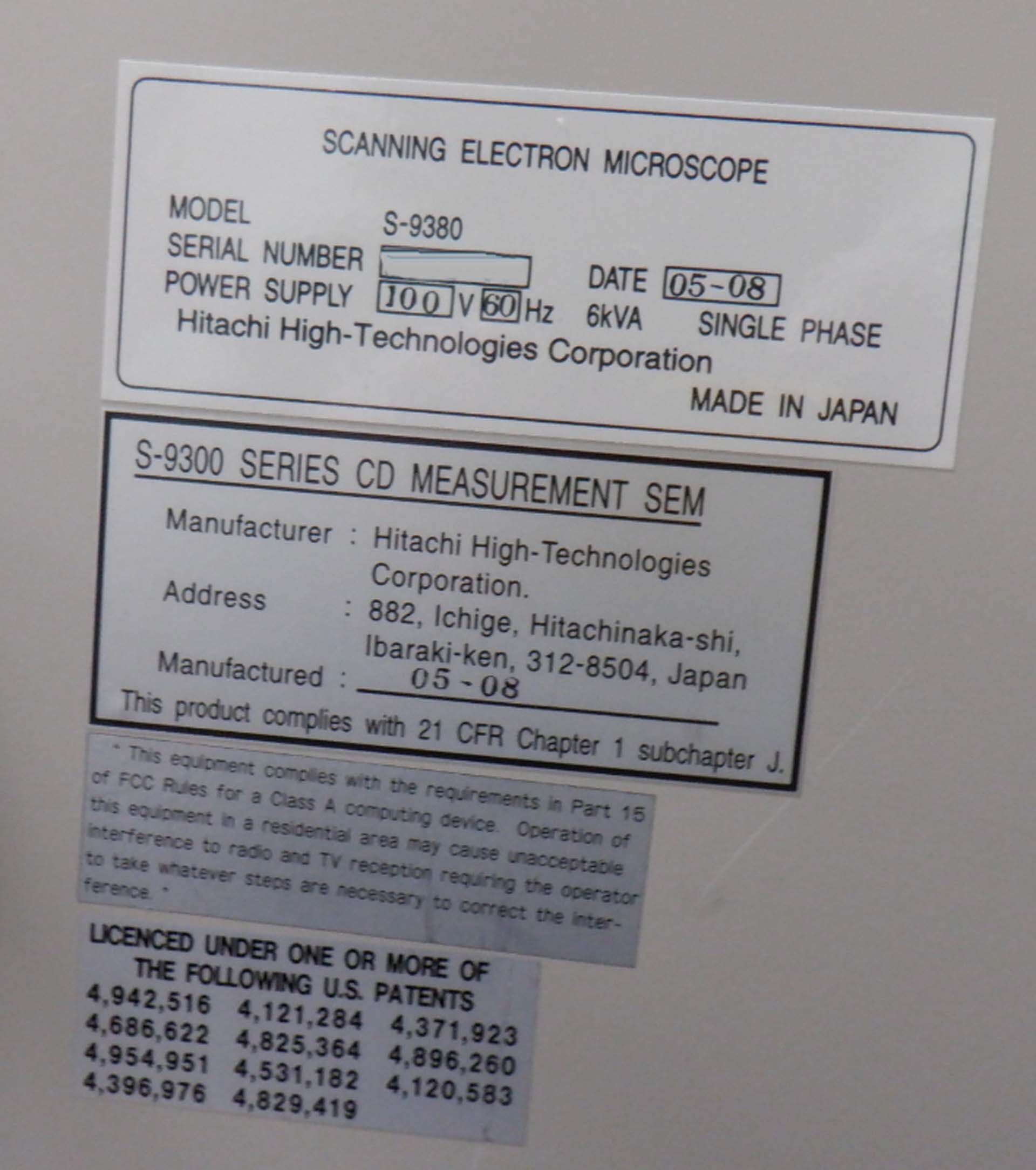 圖為 已使用的 HITACHI S-9380 II 待售