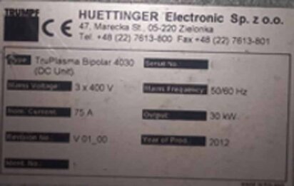 HUTTINGER TruPlasma Bipolar 4030 #293804823