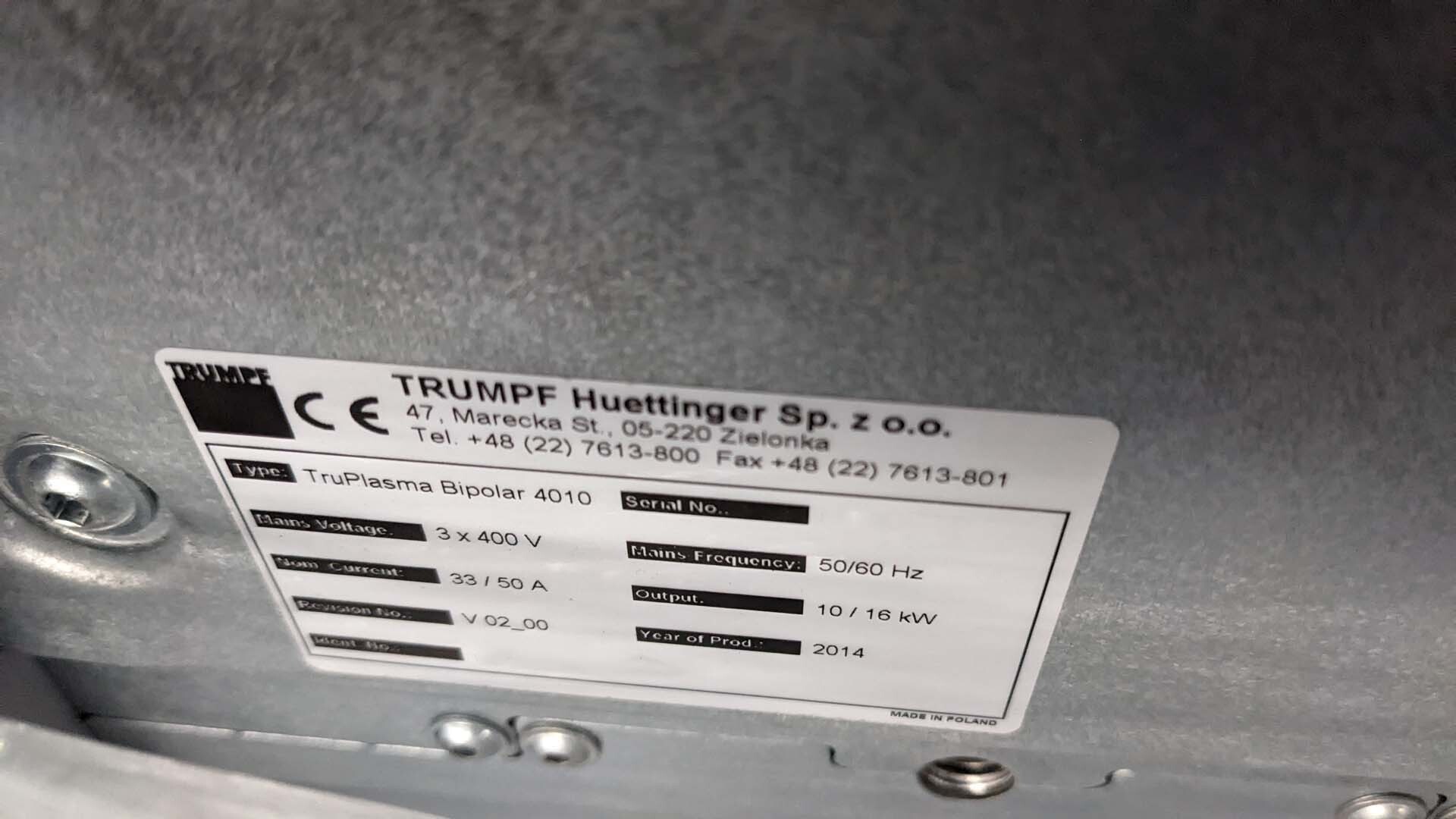 圖為 已使用的 HUTTINGER / TRUMPF TruPlasma Bipolar 4010 待售