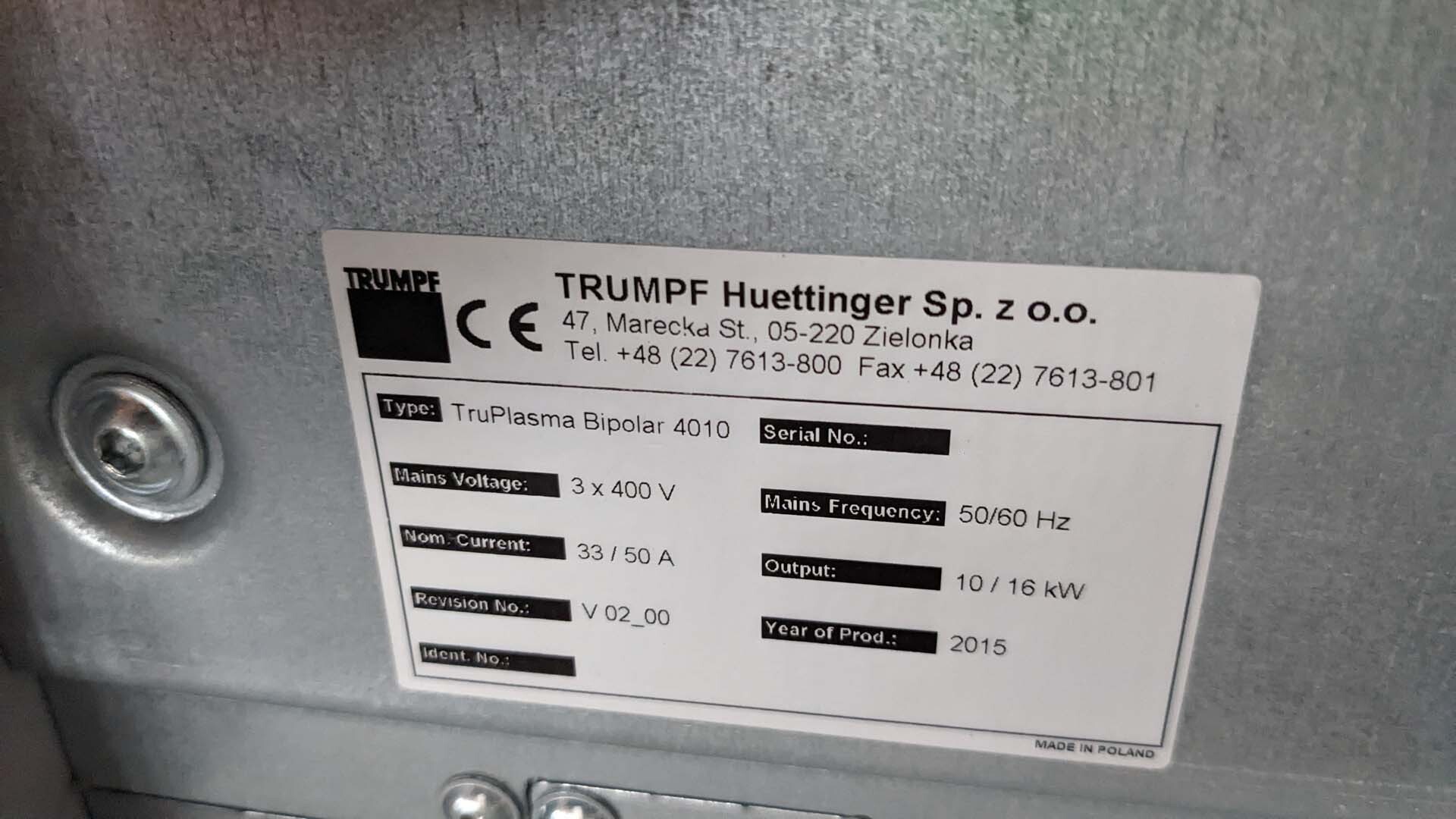 フォト（写真） 使用される HUTTINGER / TRUMPF TruPlasma Bipolar 4010 販売のために