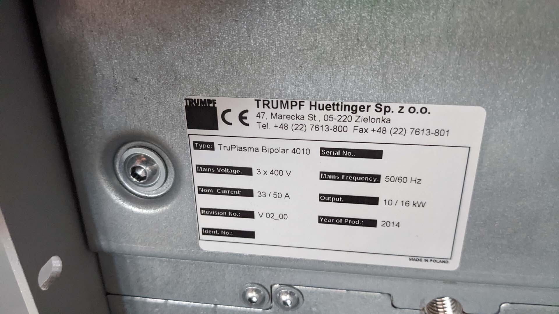 圖為 已使用的 HUTTINGER / TRUMPF TruPlasma Bipolar 4010 待售