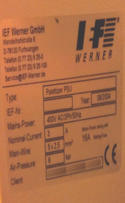 Photo Used IEF WERNER Palettizer PSU For Sale