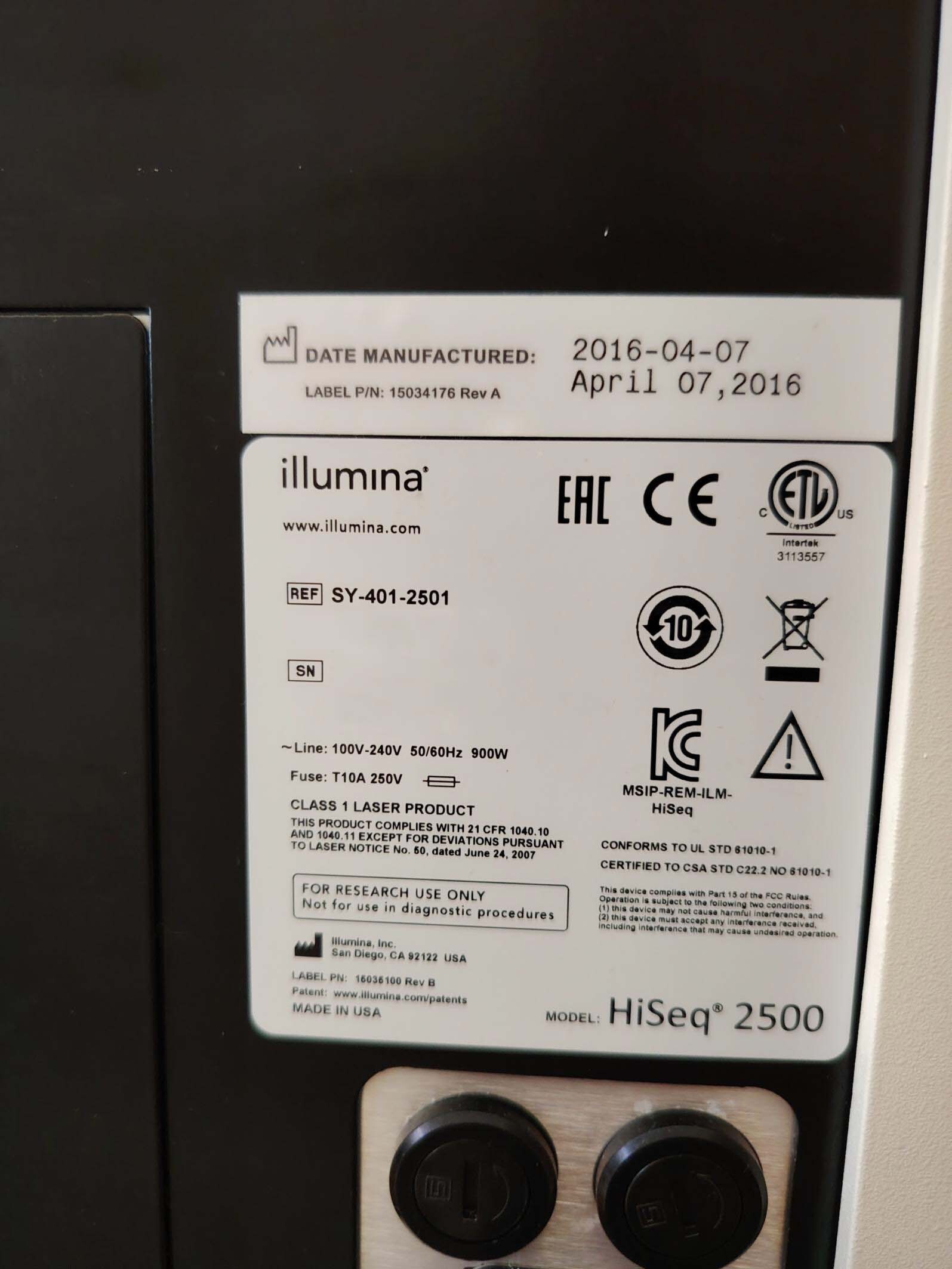 フォト（写真） 使用される ILLUMINA HiSeq 2500 販売のために