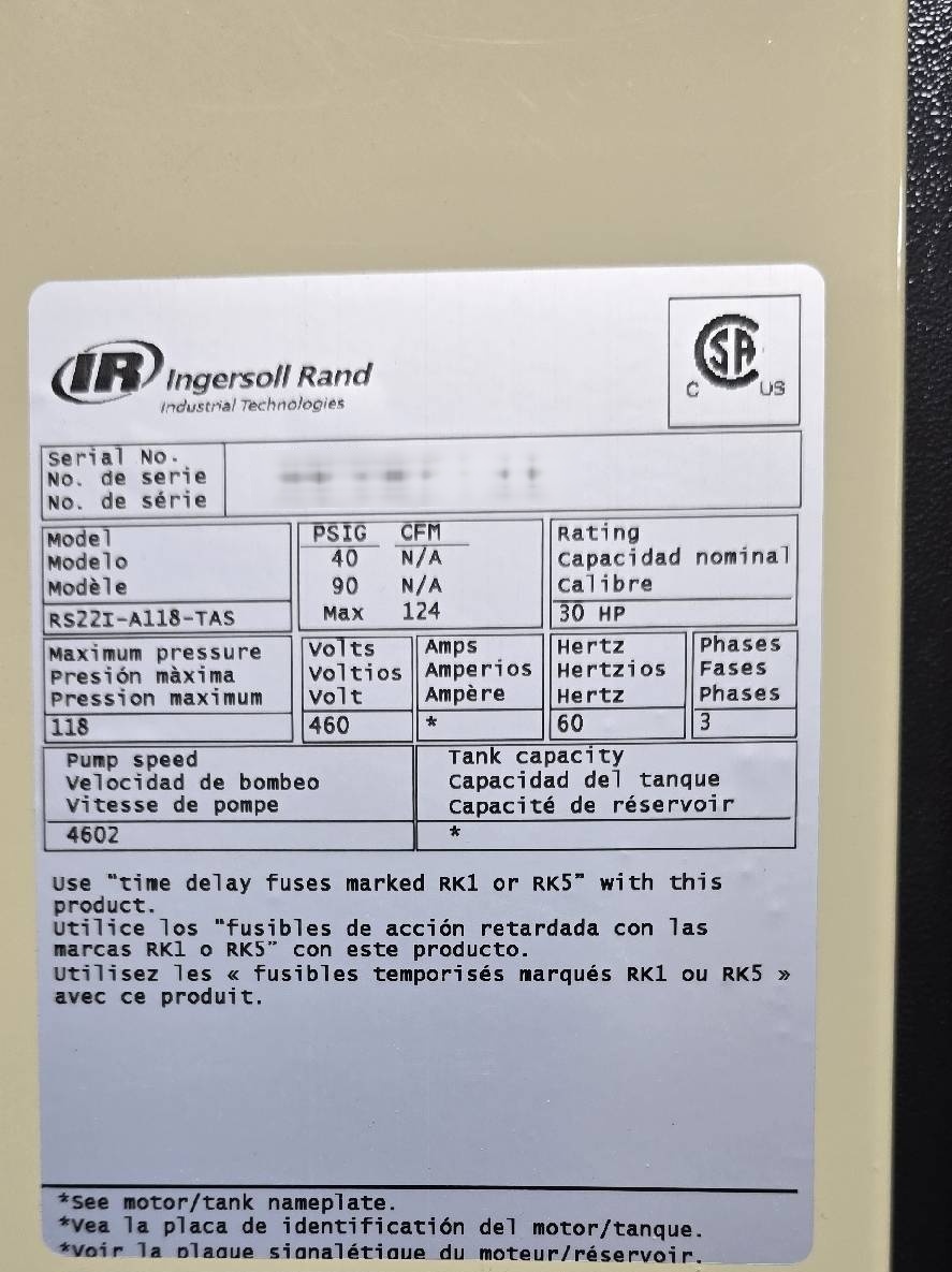 圖為 已使用的 INGERSOLL RAND RS22I-A118-TAS 待售