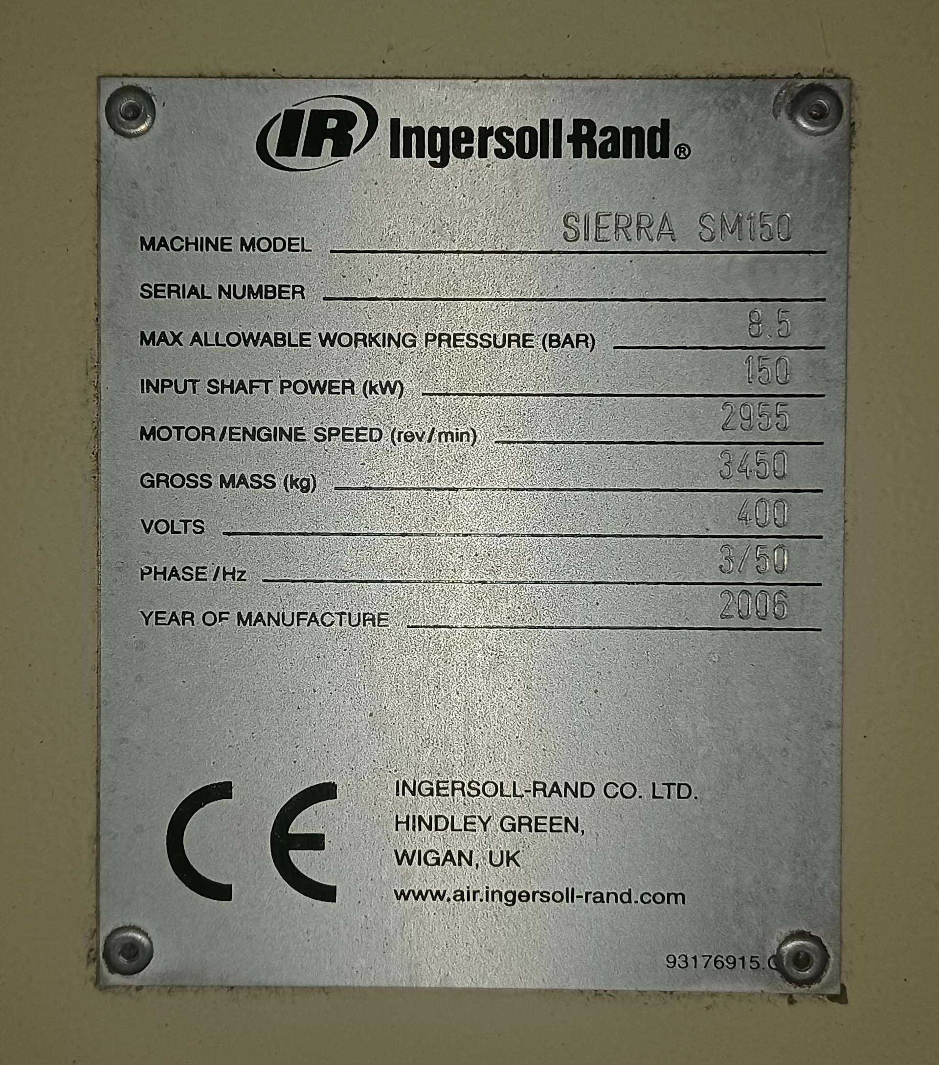 圖為 已使用的 INGERSOLL RAND Sierra SM150 待售