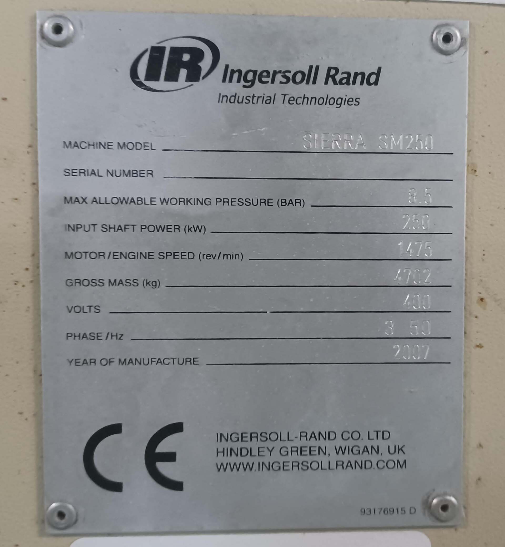 图为 已使用的 INGERSOLL RAND Sierra SM250 待售