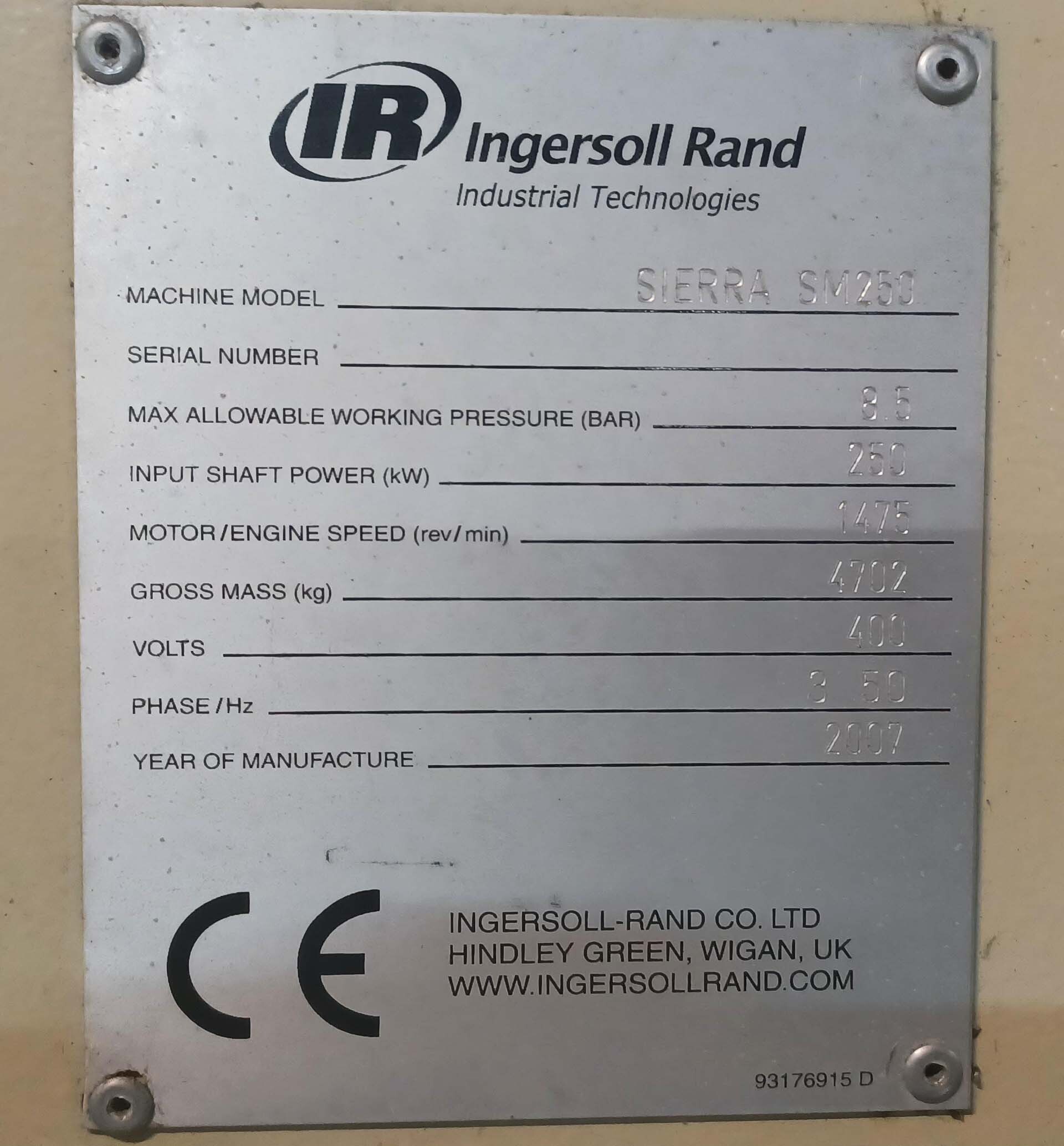 Photo Used INGERSOLL RAND Sierra SM250 For Sale