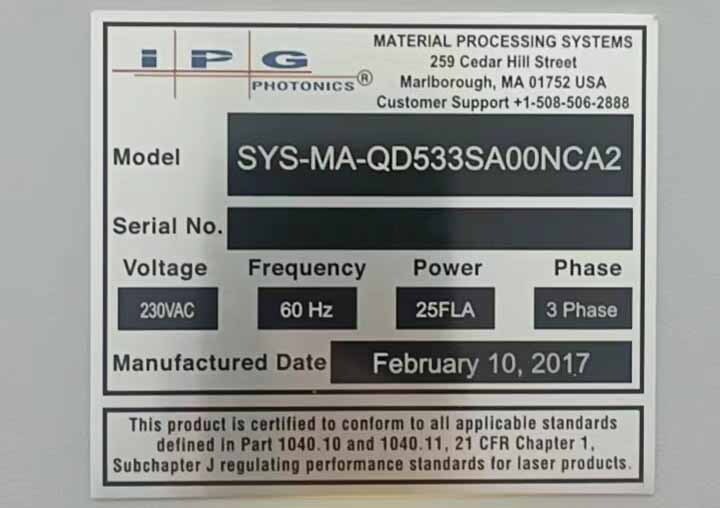 フォト（写真） 使用される IPG PHOTONICS SYS-MA-QD533SA00NCA2 販売のために