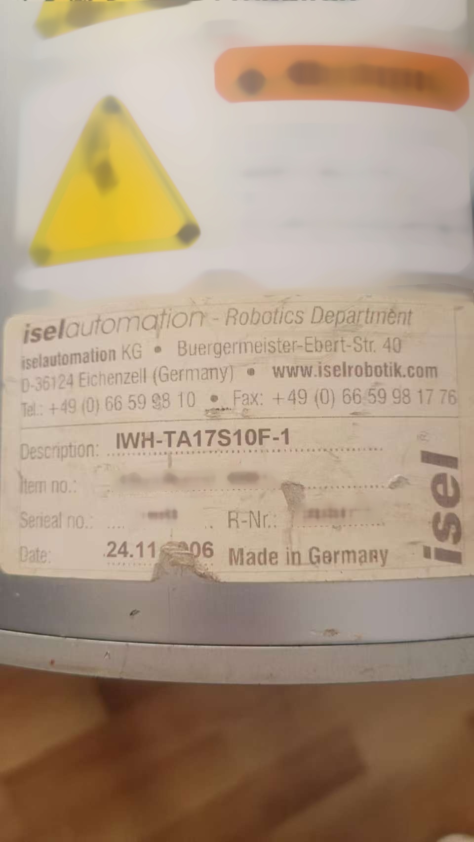 Photo Used ISEL ROBOTIK IWH-TA17S10F-1 For Sale
