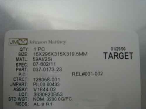 Photo Used JOHNSON MATTHEY 037-0173-23 For Sale