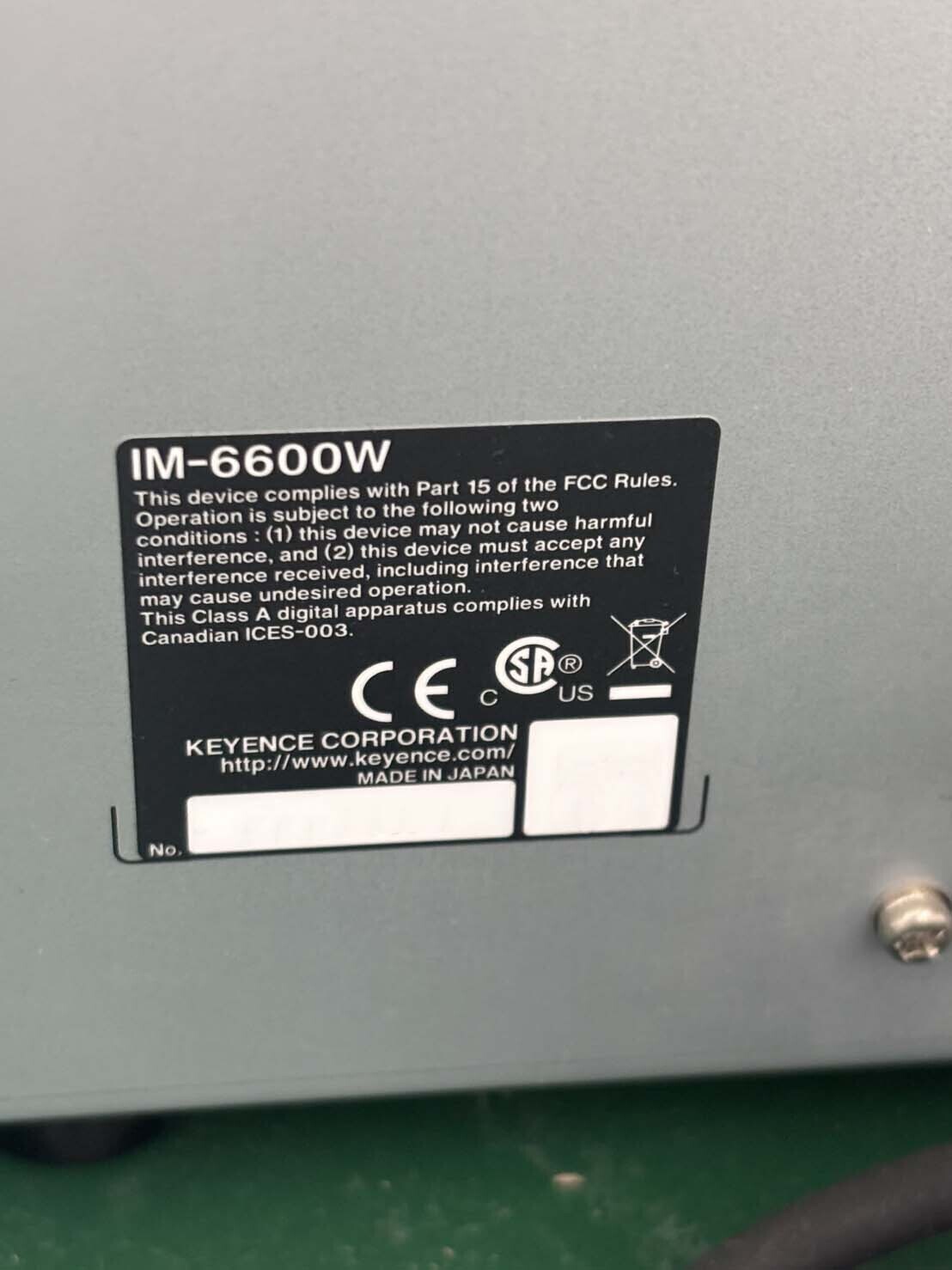 사진 사용됨 KEYENCE IM-6600 판매용