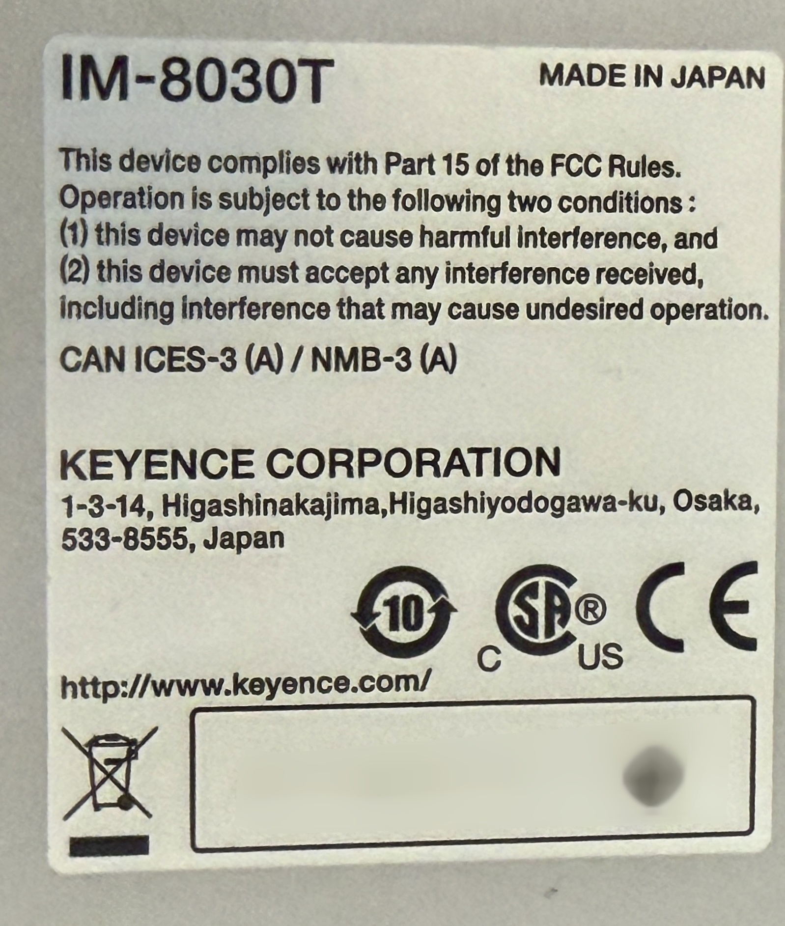 圖為 已使用的 KEYENCE IM-8030T 待售