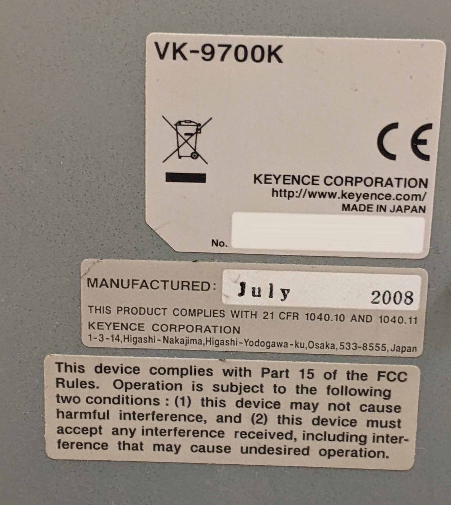 圖為 已使用的 KEYENCE VK 9710 待售