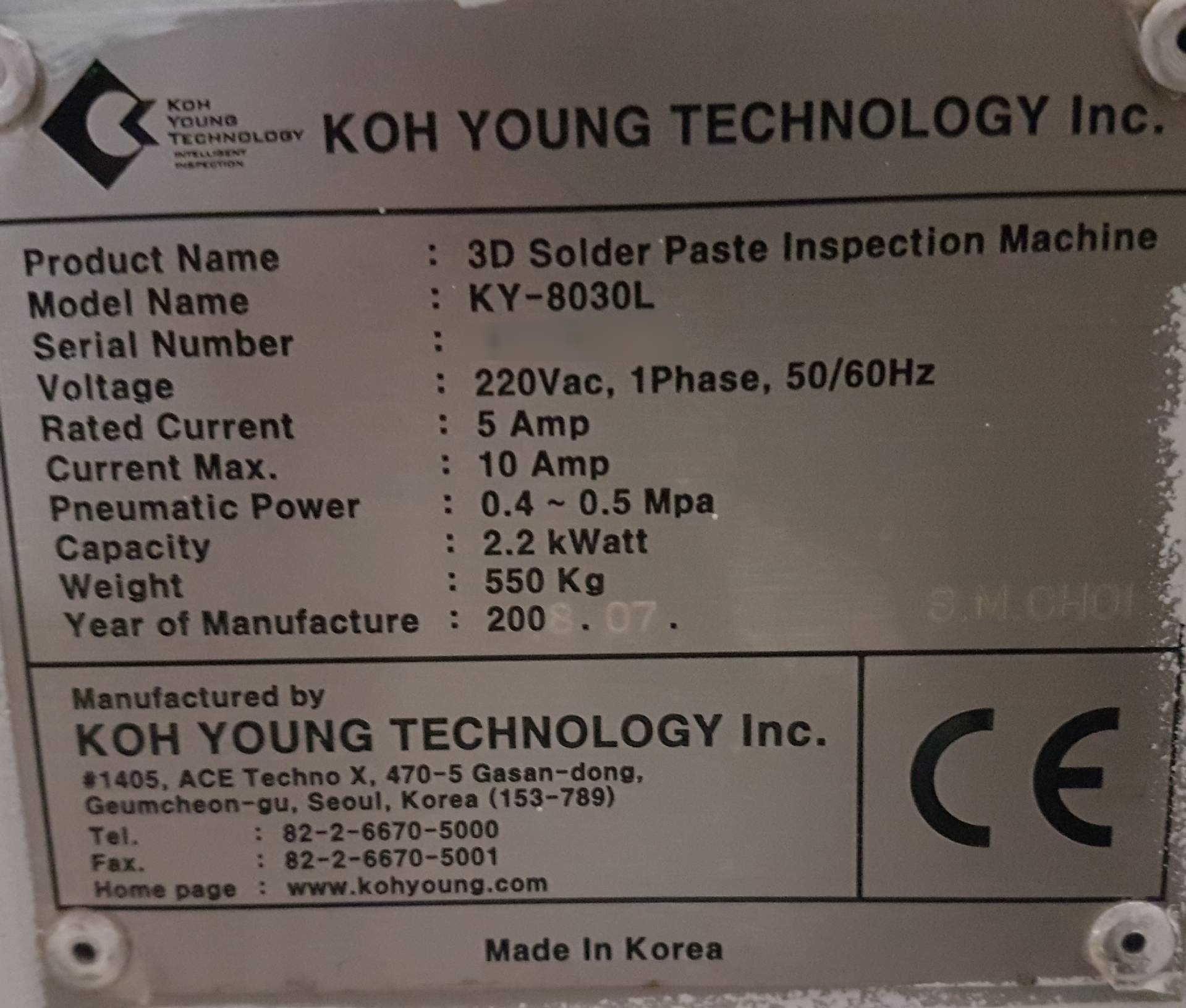 Foto Verwendet KOH YOUNG TECHNOLOGY KY 8030L Zum Verkauf