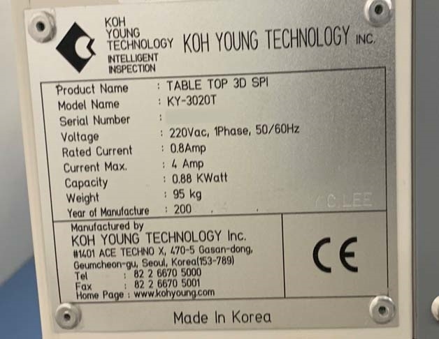 圖為 已使用的 KOH-YOUNG KY 3020T 待售