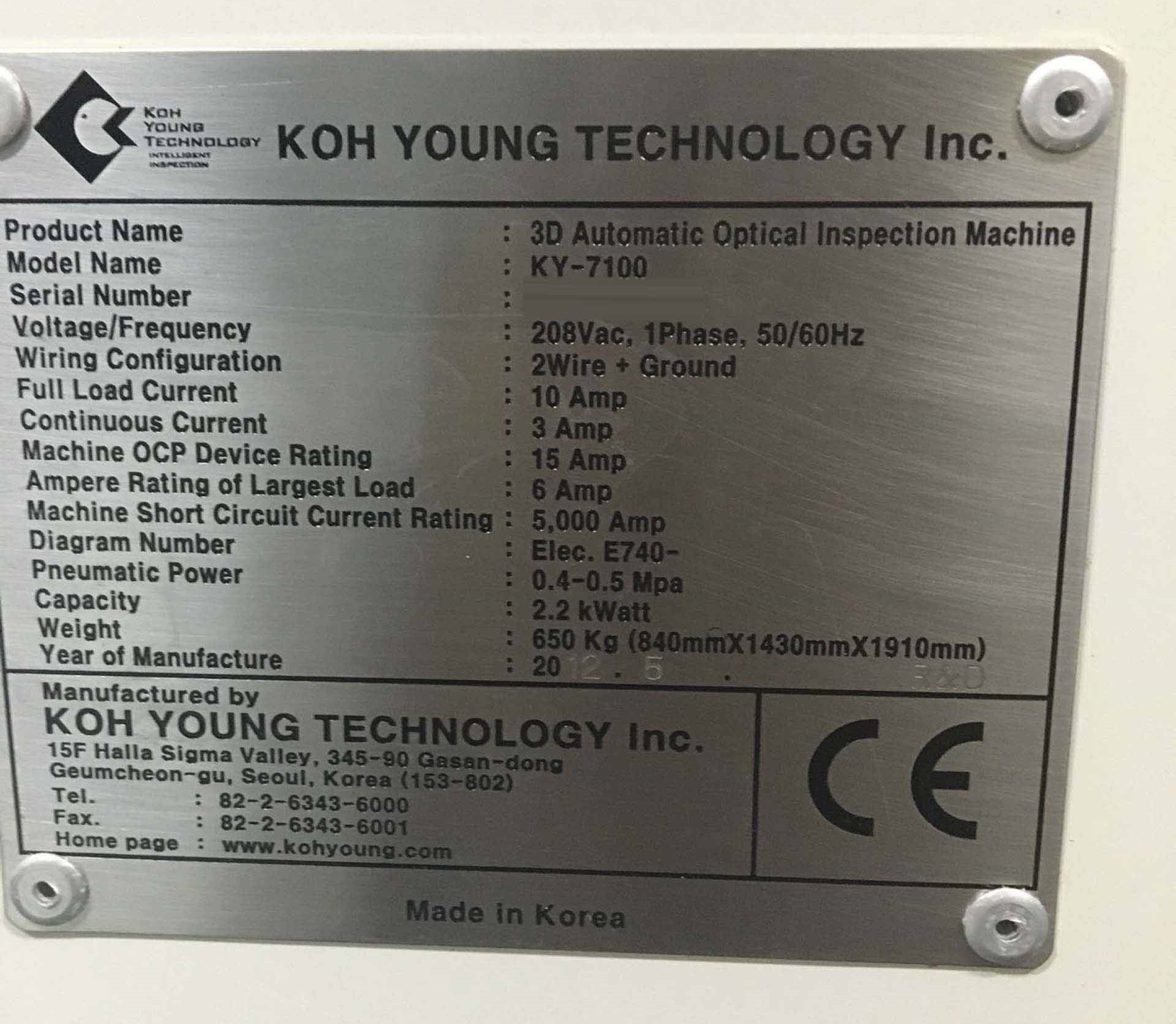 Photo Used KOH YOUNG KY-7100 For Sale