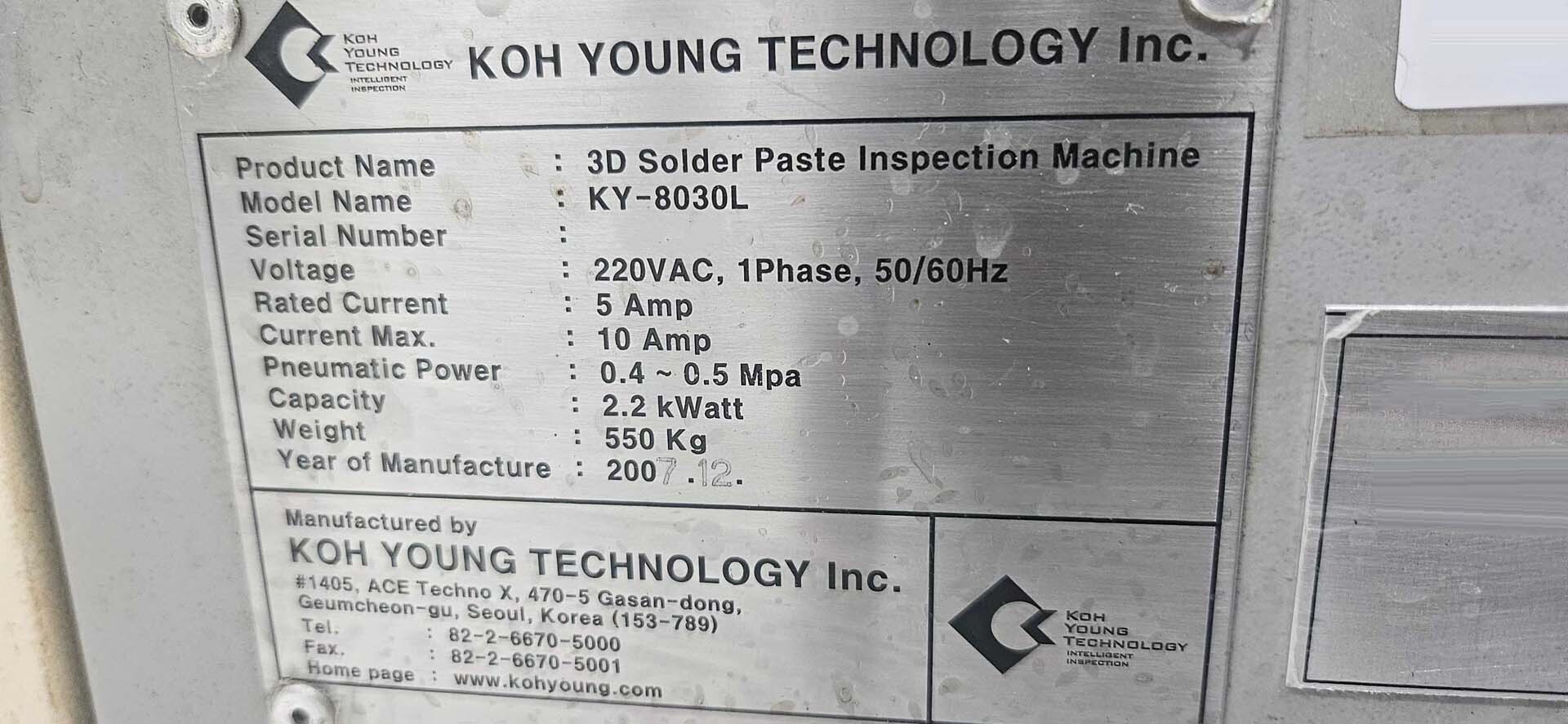 Photo Used KOH YOUNG KY 8030L For Sale