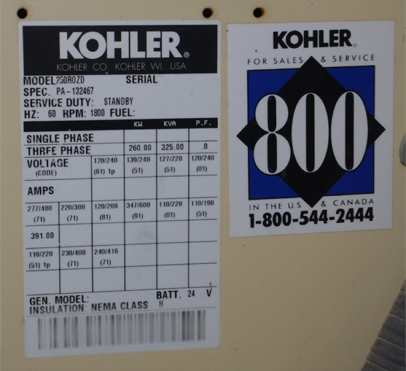 Photo Used KOHLER 250ROZD For Sale