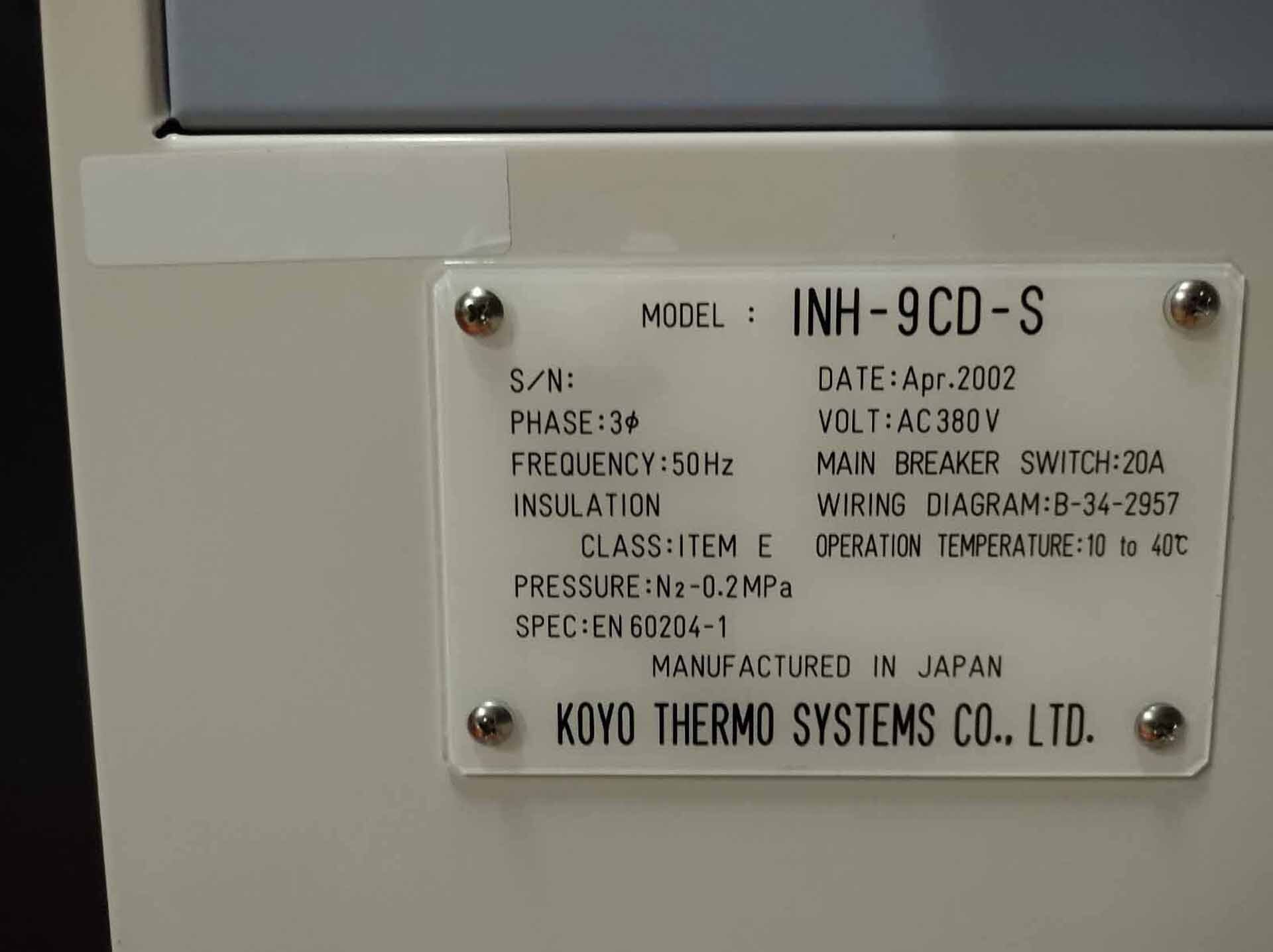 Photo Used KOYO THERMO SYSTEMS INH-9CD-S For Sale