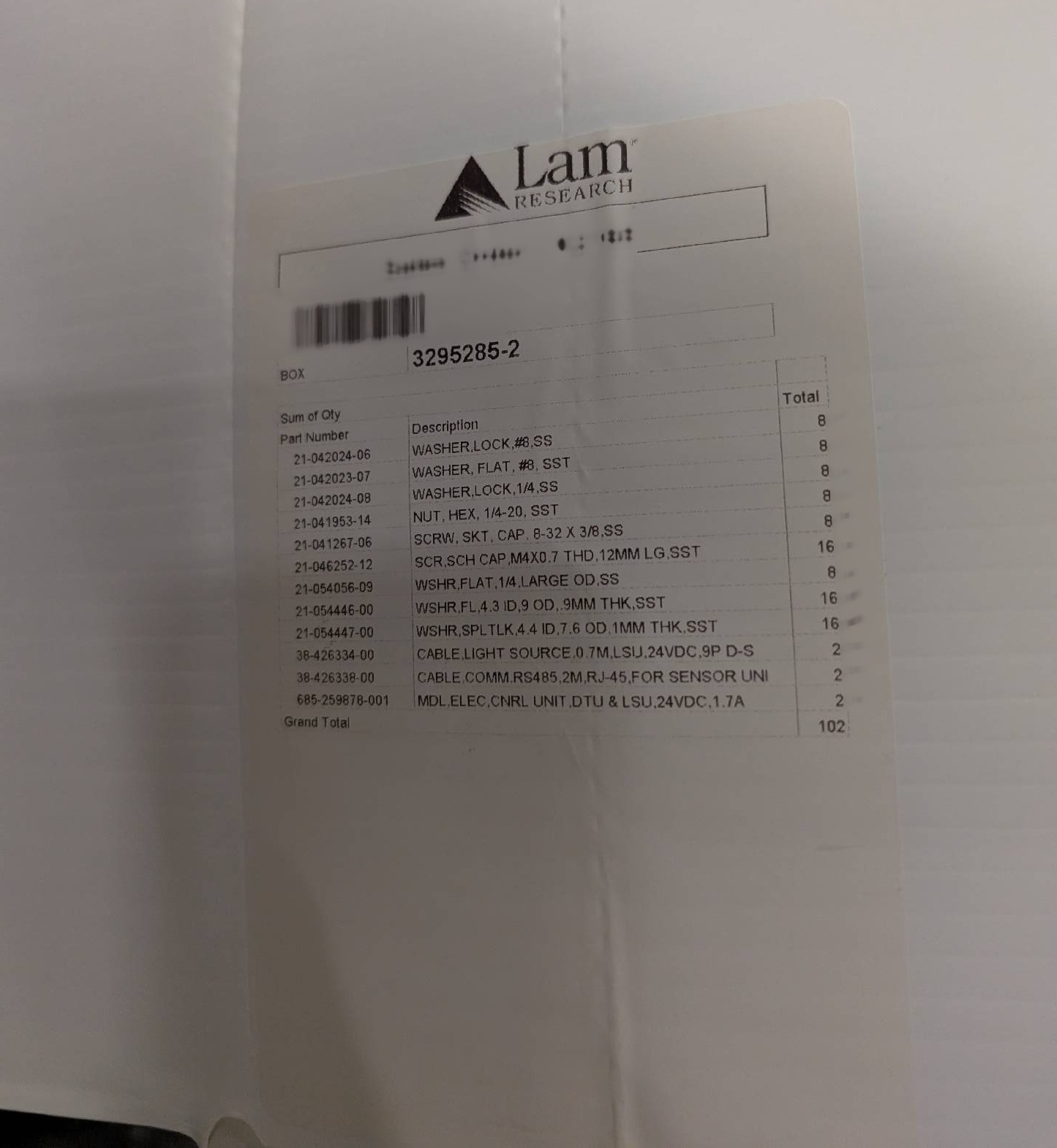 Photo Used LAM RESEARCH 685-259878-001 For Sale