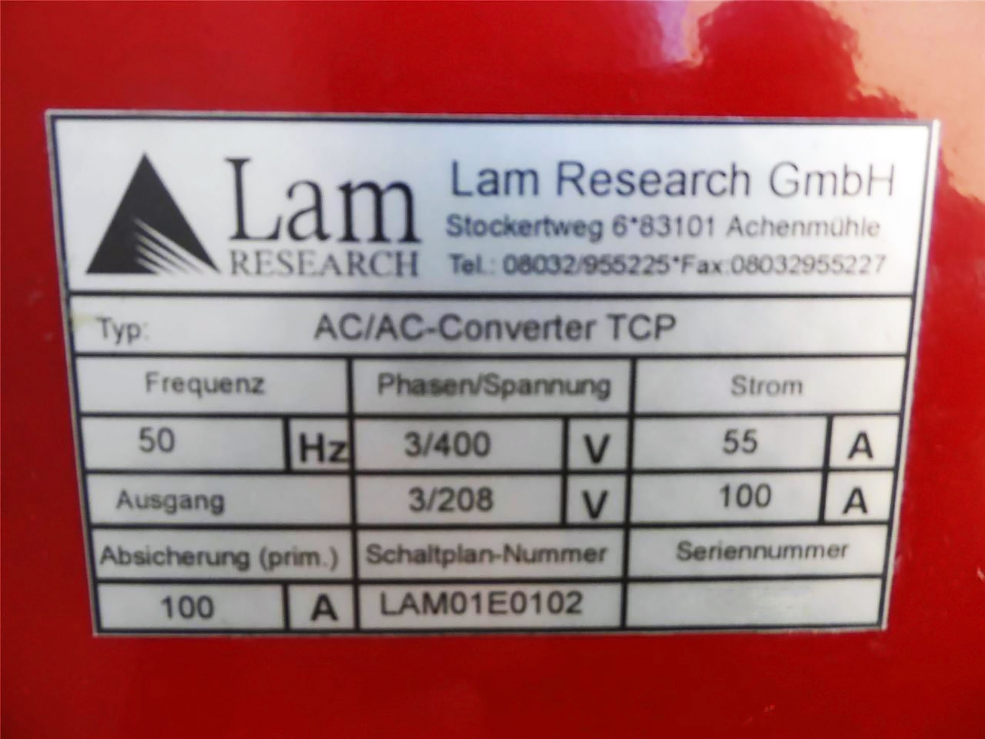 Photo Used LAM RESEARCH AC/AC-Converter TCP For Sale