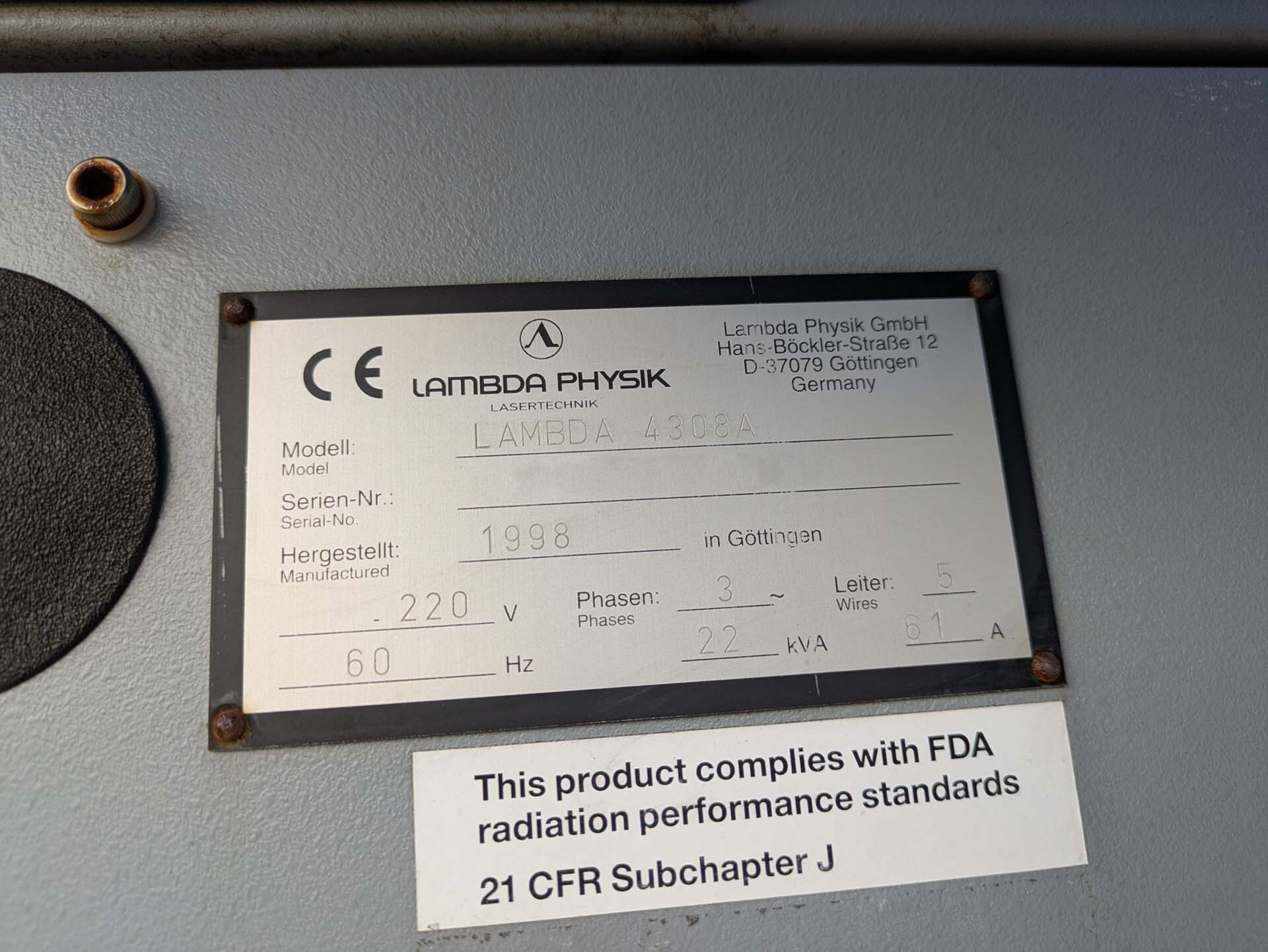 フォト（写真） 使用される LAMBDA PHYSIK 4308A 販売のために