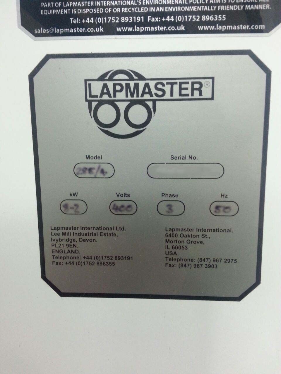 Photo Used LAPMASTER 285/4 For Sale