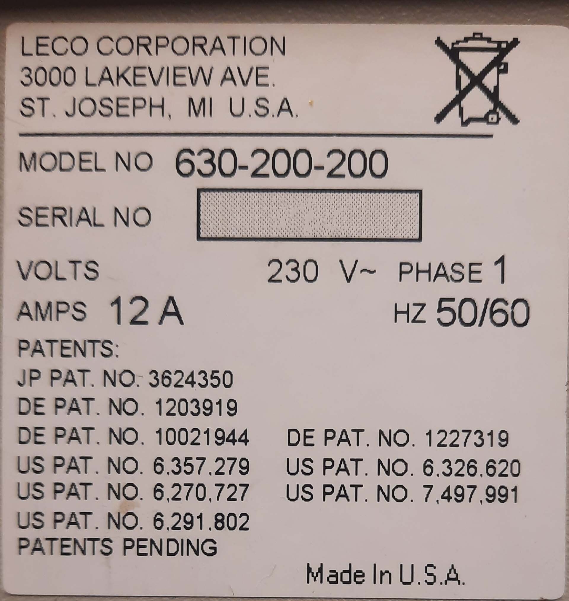 Photo Used LECO 630-200-200 For Sale