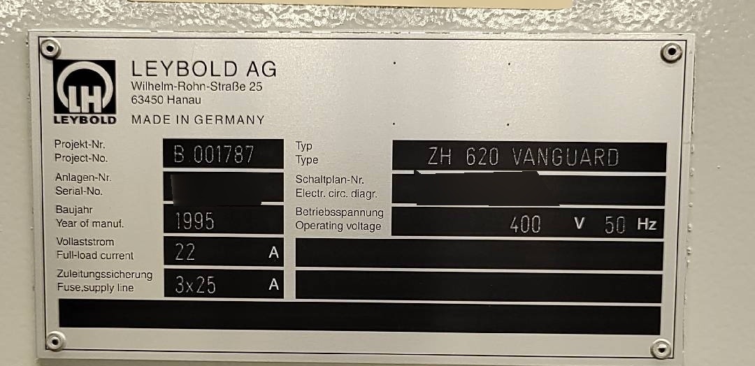 사진 사용됨 LEYBOLD / BALZERS ZH 620 판매용