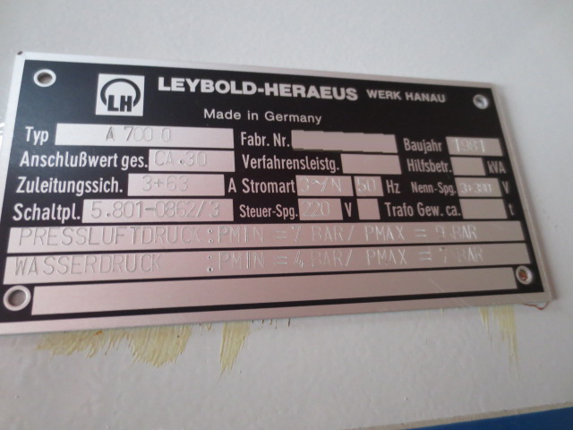 フォト（写真） 使用される LEYBOLD HERAEUS A700QE 販売のために