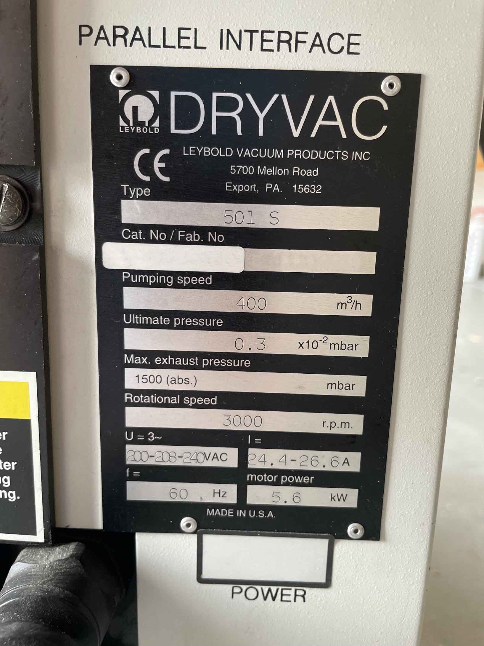 Photo Used LEYBOLD HERAEUS Dryvac 501S For Sale