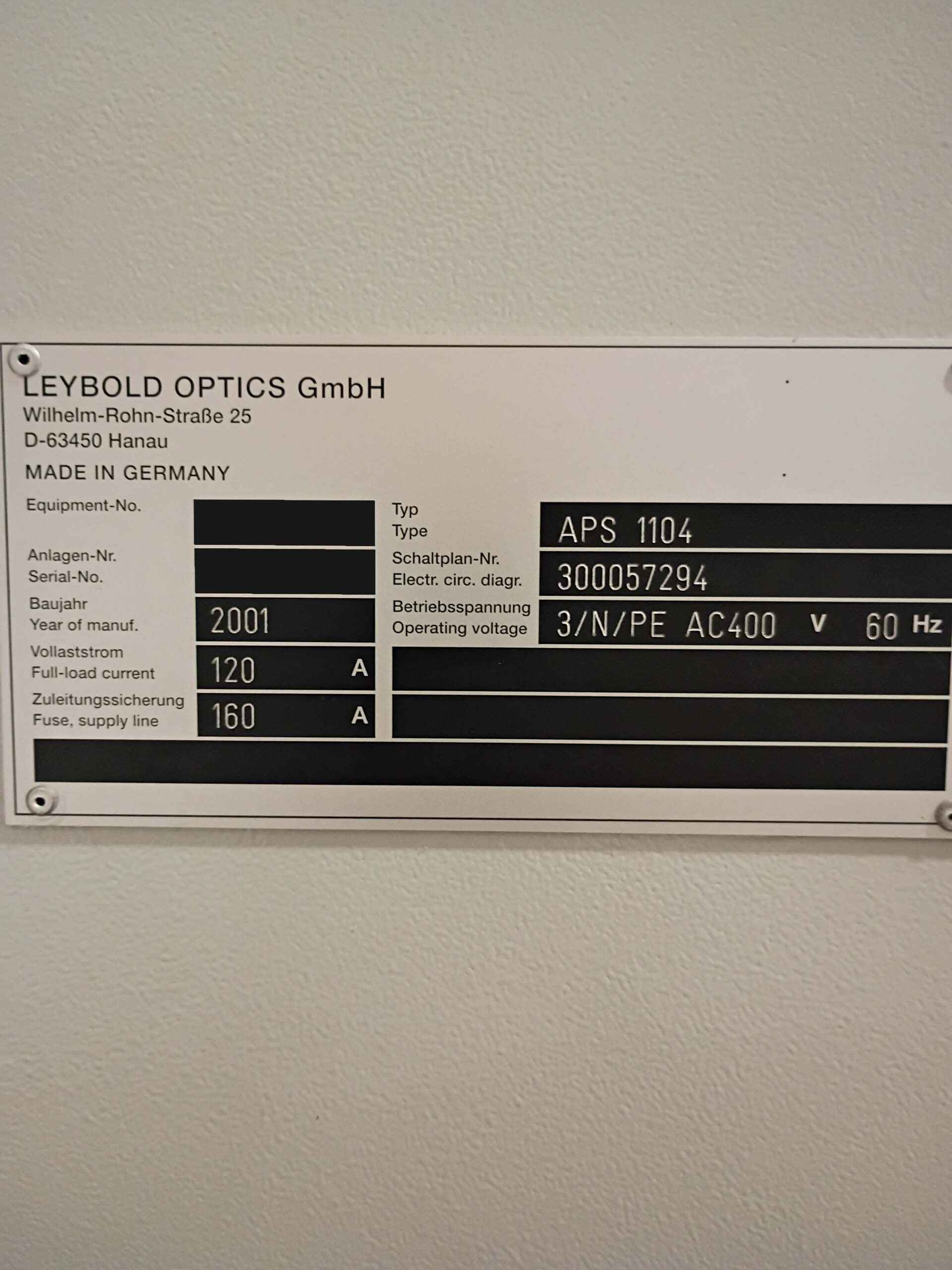 フォト（写真） 使用される LEYBOLD APS 1104 販売のために